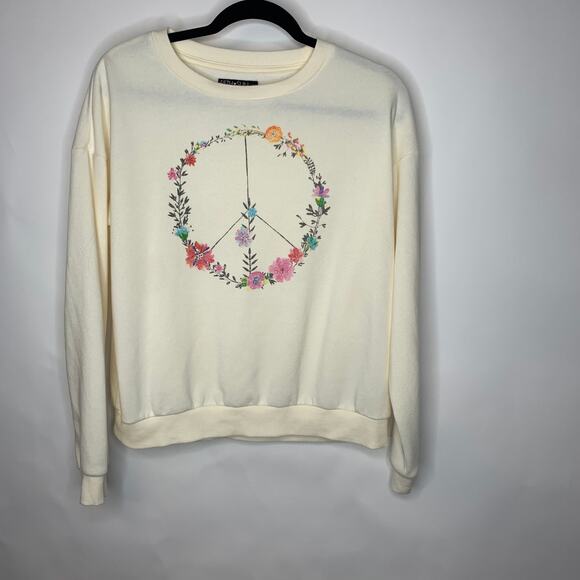 Fifth Sun Floral Peace Sign Crew Neck Sweatshirt S Medium - Picture 1 of 5